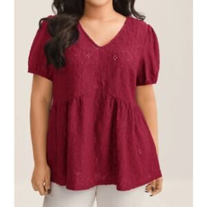 BLOOMCHIC 26 4X Plus Burgundy Back Bow Tie Textured Top Shirt Blouse NWT B131